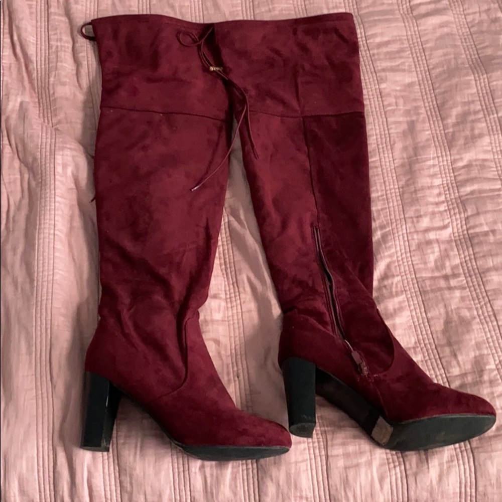 Knee high suede heeled boots